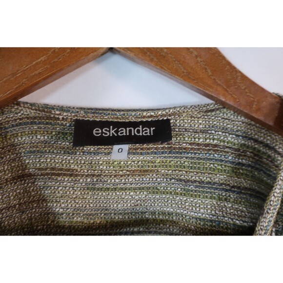 Eskandar Green Multi Striped Cotton Linen Kimono Coat Jacket Size 0 Lagenlook - Picture 10 of 16